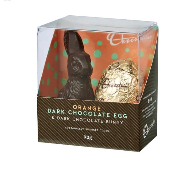 Orange Dark Chocolate Egg with Dark Chocolate Bunny 90g - 1 available