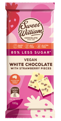 White Chocolate Bar with Strawberry Pieces 100g-85% Less Sugar