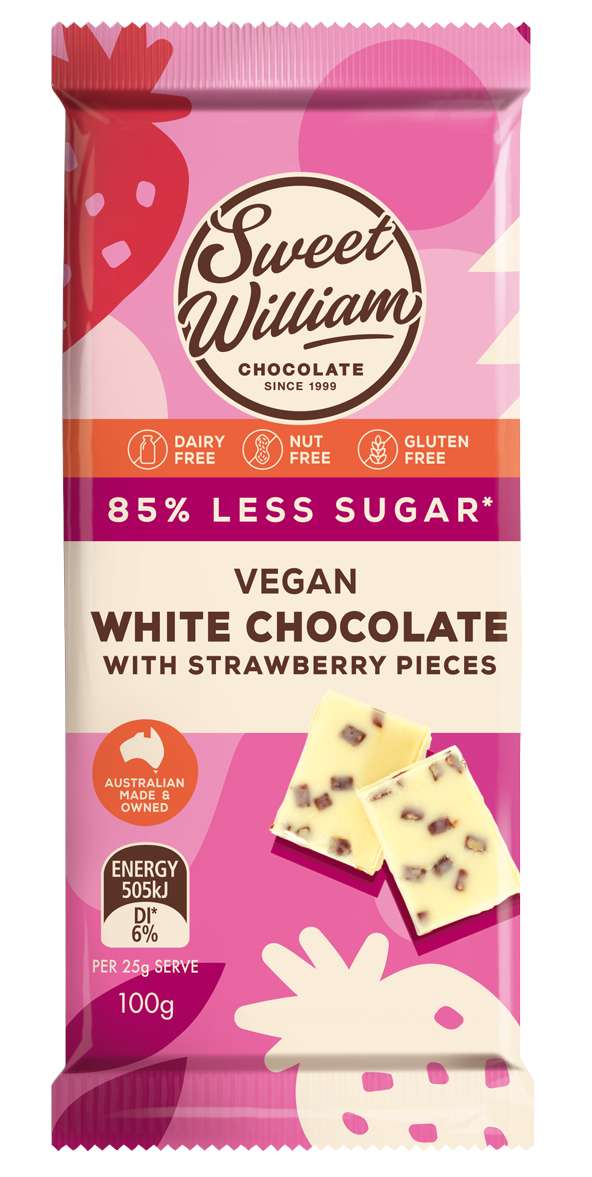 White Chocolate Bar with Strawberry Pieces 100g-85% Less Sugar