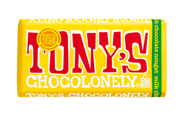 Tony's Chocolonely  Milk Chocolate Honey Almond Nougat Bar 180g