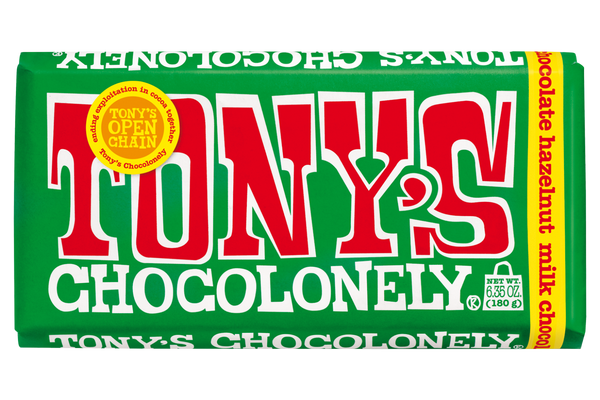 Tony's Chocolonely Milk Hazelnut Chocolate Bar 180g